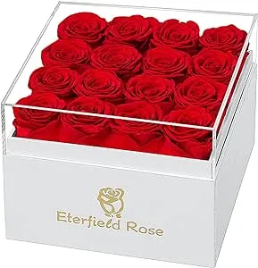 Eterfield Forever Flowers Preserved Flowers for Delivery Prime Real Roses That Last Over A Year Gifts for Her Mothers Day Valentines Day (Square White