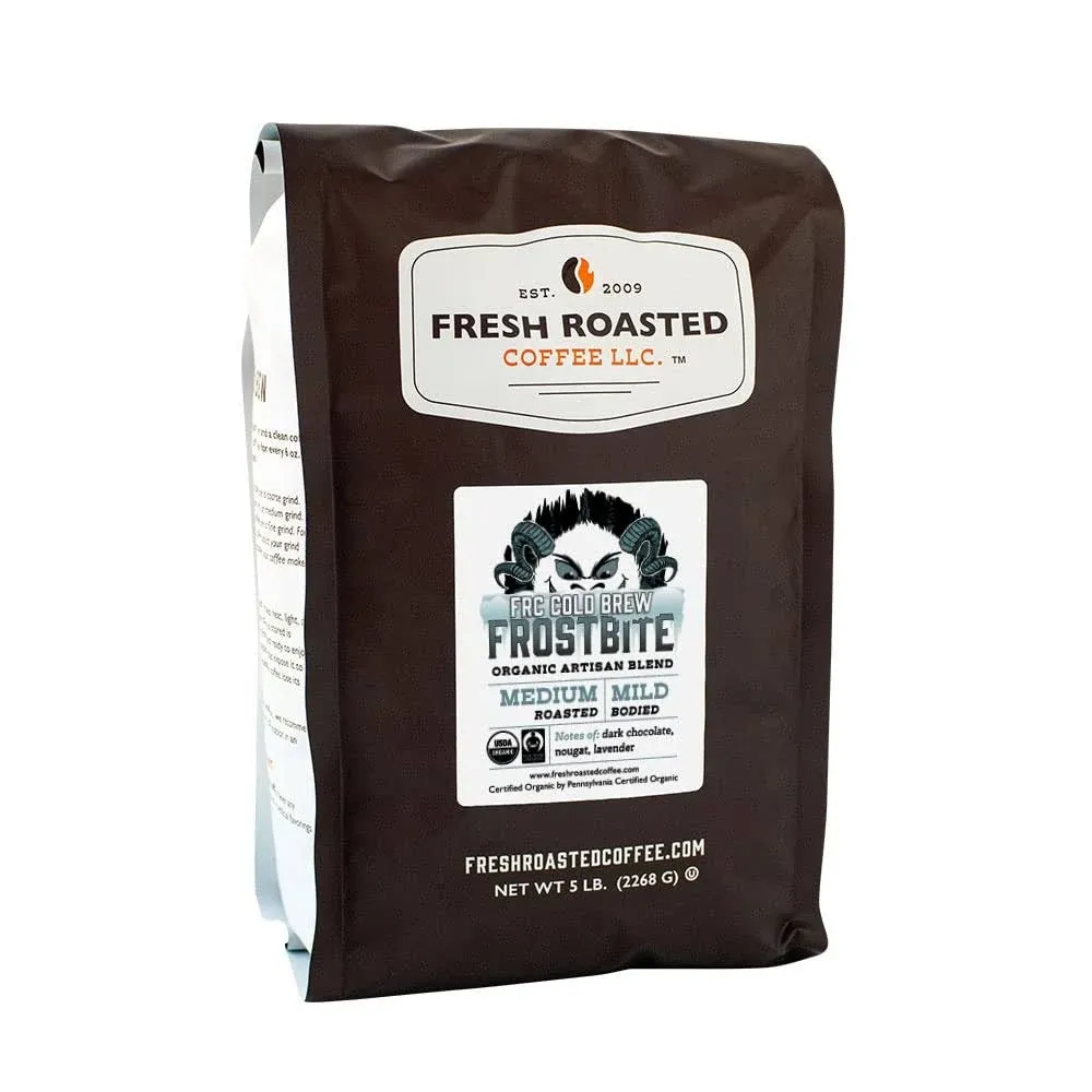 Fresh Roasted Coffee, Organic Frostbite Cold Brew, 5 lb (80 oz), Medium Roast, Mold & Mycotoxin Tested, Kosher Coarse Grind