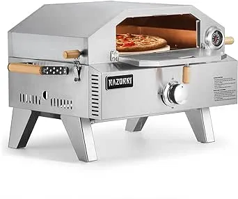 Razorri Portable Propane Pizza Oven and Grill with 13in Stone, Thermometer - For Camping, Patio Cooking, BBQ