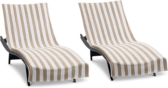 Arkwright California Cabana Chaise Lounge Cover - (Pack of 2) 100% Cotton, 30x85 with Fitted Pocket - Beige