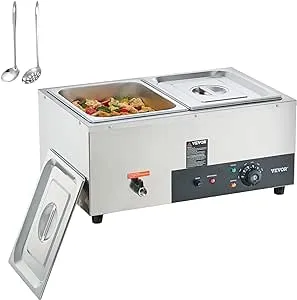 VEVOR 2-Pan Commercial Food Warmer, 2 x 12qt Electric Steam Table, 1500W Professional Countertop Stainless Steel Buffet Bain Marie with 86-185°F