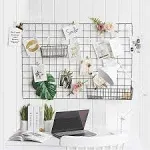 GBYAN 2 Pack Wire Wall Grid Panels with Lights and Clips, Large Photo Board for Picture Display, Wall Organizer Grid Wall Shelf Room Decoration for Home, Office