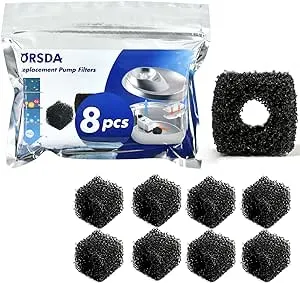 ORSDA Pet Water Fountain Replacement Pump Filters - Compatible with ORSDA / ZeePet Stainless Steel Dog and Cat Water Fountain (8pcs Black Pump Filters