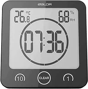 Baldr Bathroom LCD Waterproof Shower Clock with Timer (Black)