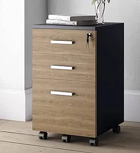 Modern Designs by Crafts and Comfort Lazio File Cabinet 3 Drawers with Lock - Great for Home and Office Use, Has Wheels and Fits Under Desks – Walnut and Black