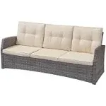 Joanne Outdoor 3 Seater Wicker Sofa, Grey with Beige Cushions