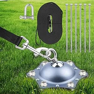 Dog Tie Out Cable and Stake, 360° Swivel Dog Stake with 30FT Nylon Cable and 6 Stainless Steel Screw Anchors, No Tangle Heavy Duty Dog Runner for Large Dogs Up to 150LBS for Yard Park Outdoor Camping