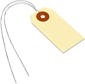 SmartSign Blank Manila Shipping Tags with Wire, Size-1, Pack of 100, 13pt thick Prewired Cardstock Tag, 2.75 x 1.375 inch Paper Hang Tags with Reinforced Fiber Patch, Made in USA