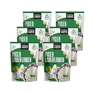 Kitchen & Love Riced Cauliflower 8 oz (6 Pack) | Low Carb Rice Alternative, Vegan, Gluten Free, Ready to Eat Food or Microwaveable Food, Dairy Free, Shelf Stable Food, Precooked Rice