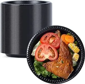 YANGRUI Reusable Plastic Plates, 9 Inch 150 Pack Food Grade Material BPA Free Black Dinner Plates