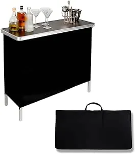 Trademark Innovations Skirt and Carrying Case Included Portable Bar Table, 1 Shelf, Silver