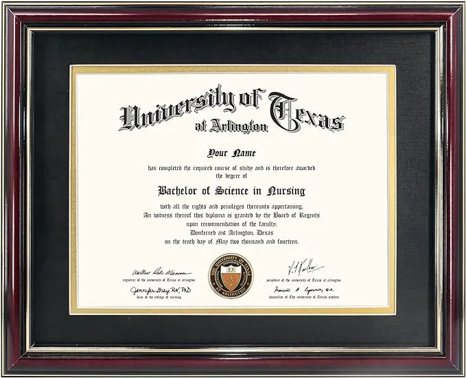 Core Art 11x14 Diploma Frame Display Certificates 8.5 x 11 with Red Mat or Documents 11 x 14 Without Mat, College Degree Wooden Frame with Tempered