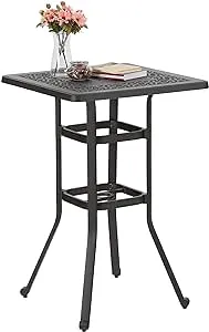 PHI VILLA Cast Aluminum Outdoor Patio Bar Tables, Outdoor Frosted Surface Square Bar Height Bistro Table - 42" Pub Height