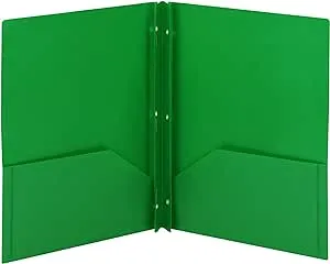 Smead Poly Two-Pocket Folder, Three-Hole Punch Prong Fasteners, Letter Size, Green, 3 per Pack (87732)