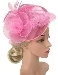 Z and X Sinamay Fascinator Headband Mesh Feather Flower Cocktail Pillbox Hat