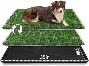 LOOBANI 35x23in Large Dog Grass Potty Tray - Dog Litter Box with 2 Pack Replacement Artificial Grass Puppy Training Pads, Quickly Absorbency