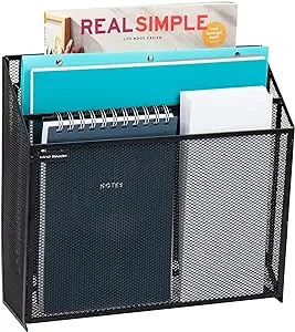 Mind Reader Vertical File Storage, Desktop Organizer, Wall Mount, Office, Metal Mesh, 12.5" L x 3.75" W x 11.5" H, Black