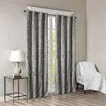 SunSmart Mirage 50”x108” Damask Total Blackout Curtain Panel, Charcoal