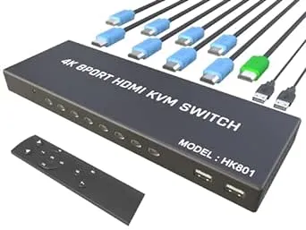 KVM Switch HDMI 8 Port - HDMI Switch with Remote- USB Switch Selector for 8 Computers Share Keyboard Mouse Printer,Flash Drive,HD Monitor, Support