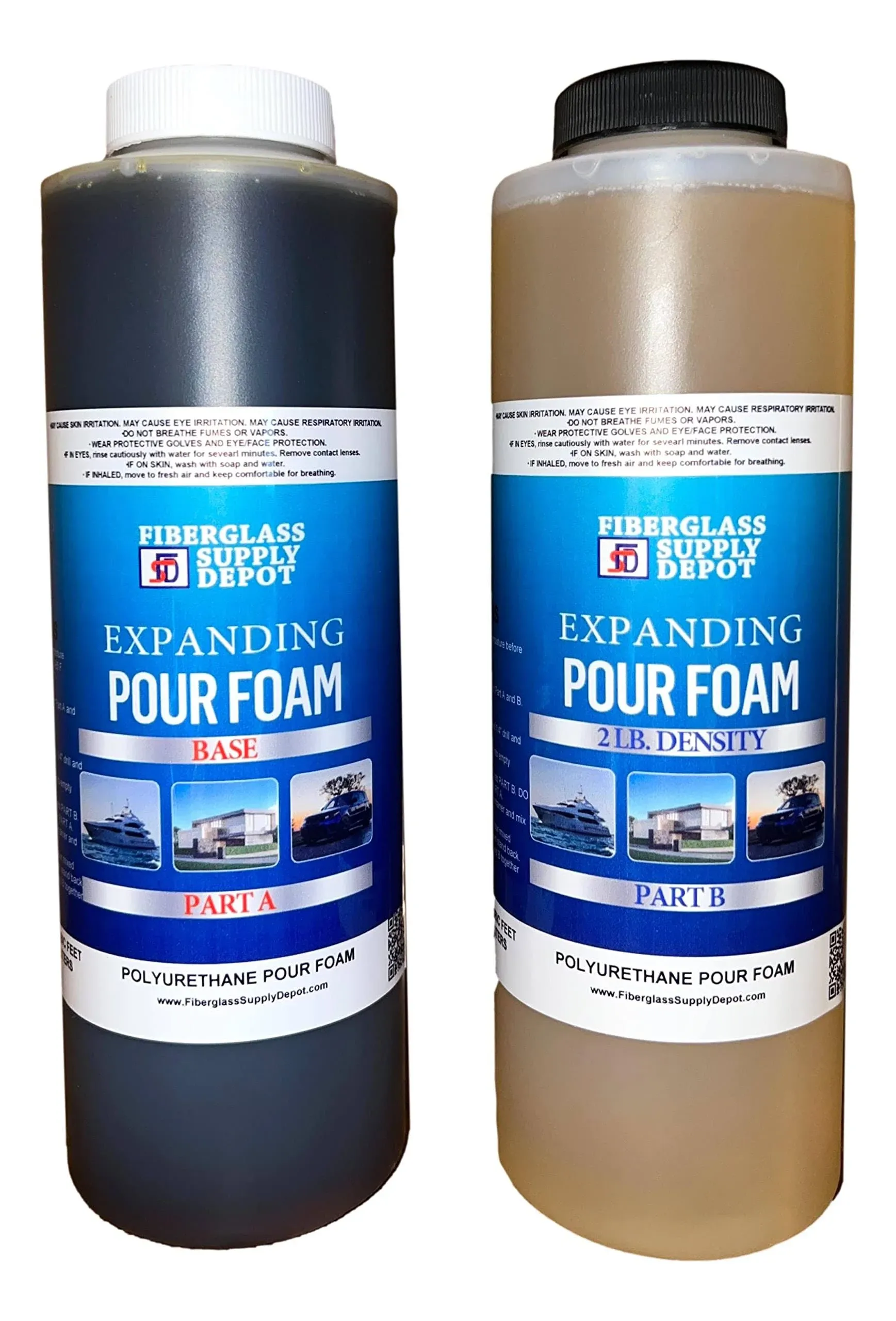 Fiberglass Supply Depot Inc. 2 lb Density Expanding Pour Foam, 2 Part Polyurethane Closed Cell Liquid Foam for Boat and Dock Flotation, Soundproofing,