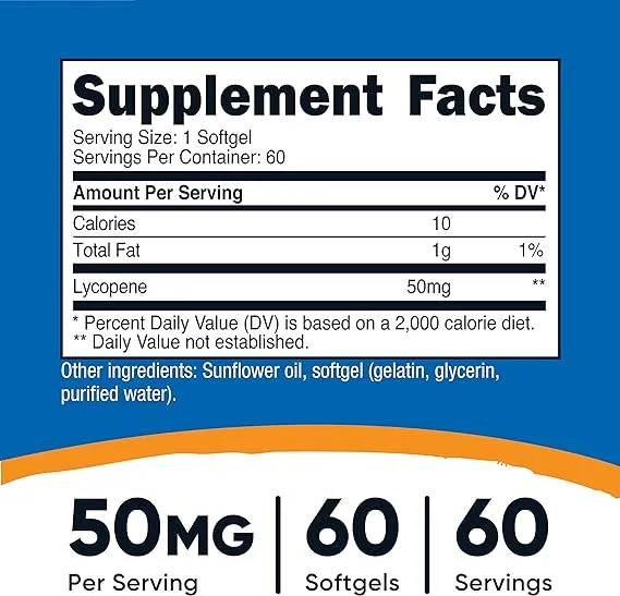 Nutricost Lycopene 50mg Softgels (60 Softgels)