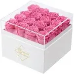 Glamour Boutique Preserved Roses in A Box - Valentines Day Gifts for Her & Mom, 16-Piece Rose Flowers Decor for Birthday Gift, Cased in White Box