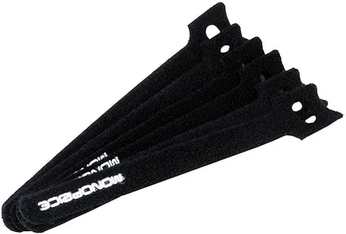 Monoprice 6476 Hook & Loop Fastening Cable Ties - Black 6 in.