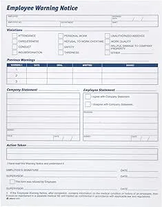 Adams Employee Warning Notice Form, 8.5 x 11 Inches, 2 Pads of 50 Forms, 100 Total forms, 1-Part Each (9060) , White