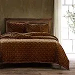 HiEnd Accents Stella Faux Silk Velvet Quilt, King Size, Copper Brown Solid Color, Romantic Modern Western Traditional Style Luxury Bedding