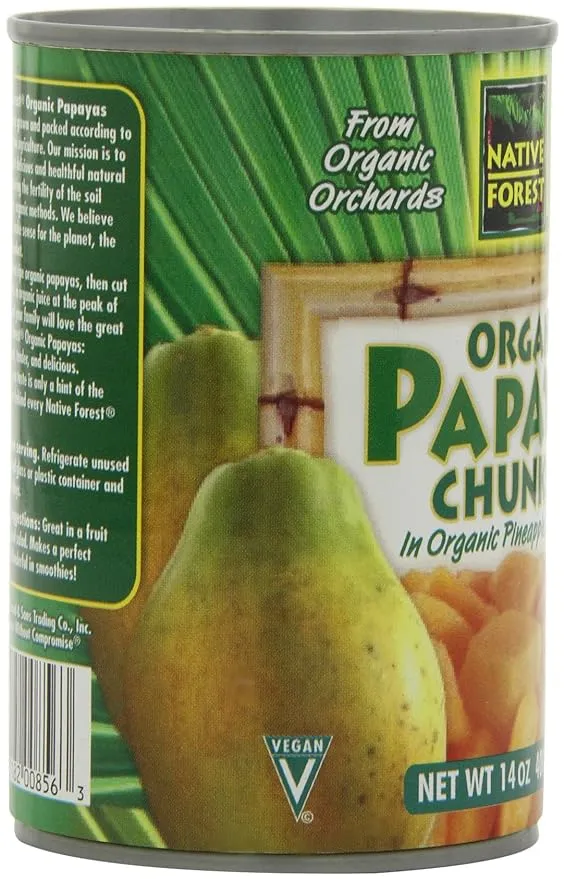 Native Forest Organic Papaya Chunks - Papaya Can, Papaya Juice, Canned Fruit, Organic Fruit, Canned Papayas, Papaya Fruit - 14 Ounce (Pack of 6)