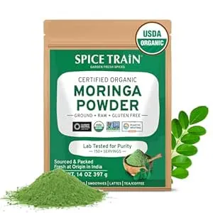 Organic Moringa Powder (397g/14oz) USDA Organic Moringa Oleifera Leaf Powder | Gluten-Free | Perfect for Smoothies, Drinks, Tea & Recipes