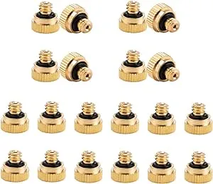 20Packs Misting Nozzles 10/24 UNC Mister 0.4mm(0.016Inch) Brass Misting Nozzles Replacement Low Pressure Atomizing Misting Sprayer Outdoor Cooling Mister System for Patio Outdoor