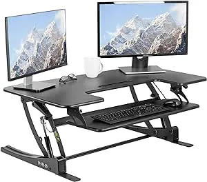 VIVO 42 inch Height Adjustable Stand Up Desk Converter, V Series, Quick Sit to Stand Tabletop Dual Monitor Riser Workstation, Black, DESK-V000VL