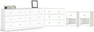 Home Square 4 Pieces Set of Modern Wood Bedroom Furniture in White Finish