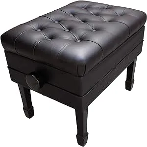 Genuine Leather Adjustable Artist Concert Piano Bench Stool in Ebony with Music Storage