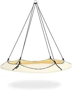 Hangout Pod Free-Hanging Transportable Circular Family Hammock Bed/Hanging Chair/Porch Swing for Garden, Deck, Lawn, Patio and Camping. Cream & Black