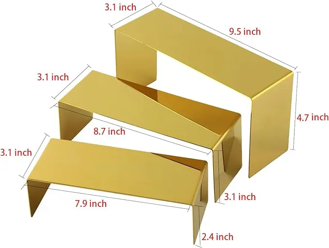 Purse Display Stand, 3 Gold Stainless Steel Risers Display Stand, Heavy Duty Countertop Risers for Display Perfume Handbag Shoe Jewelry Bags Wallet Risers Display Holder Stands