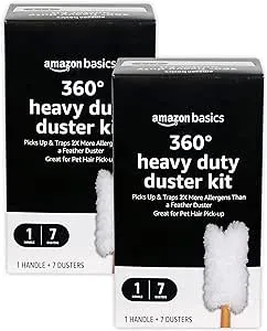 Amazon Basics 360 Heavy Duty Duster Kit, 7 Dusters and 1 Handle, Pack of 2, White