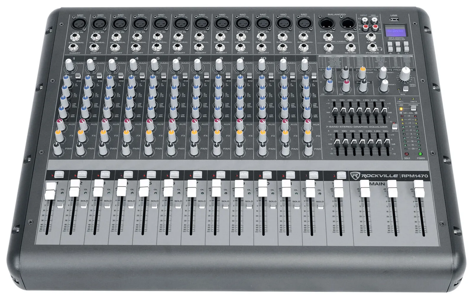 Rockville RPM1470 14-Channel 6000W Powered Mixer, USB, Effects for Church/School