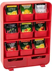 Mind Reader Tea Bag Organizer, 10.25"L x 3.25"W x 13.75"H, Red