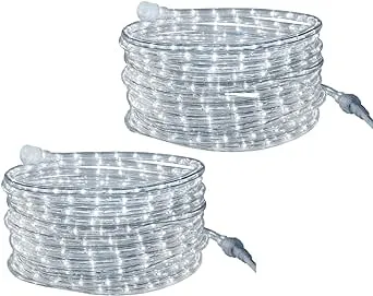 Tupkee LED Rope Light Cool-White - 24 Feet (7.3 M) for Indoor and Outdoor Use - 10mm Diameter - 144 LED Long Life Bulbs Rope Tube Lights - Pack of 2