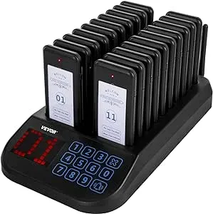 VEVOR F103 Restaurant Pager System 20 Pagers, Max 98 Beepers Wireless Calling System, Touch Keyboard with Vibration, Flashing and Buzzer for Church, Nurse,Hospital & Hotel