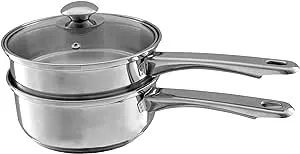 6 Cup Double Boiler Pot Set – 1.5 Quart Stainless-Steel Saucepan 2-in-1 with Vented Glass Lid – Kitchen Cookware with Measurements by Classic Cuisine