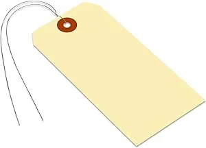 SmartSign Blank Manila Shipping Tags with Wire, Size-6, Pack of 100, 13pt Thick Prewired Cardstock Tag, 5.25 x 2.625 inch Paper Hang Tags with Reinforced Fiber Patch, Made in USA