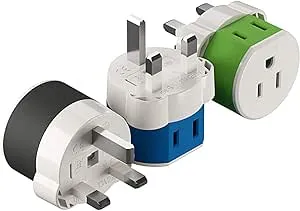 OREI UK, Ireland, Dubai Power Plug Adapter with 2 USA Inputs - Travel 3 Pack - Type G (US-7) Fuse Protected - Use with Cell Phones, Laptop, Camera Chargers, CPAP, and More