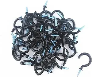 Yueton 50pcs Vinyl Coated Screw-in Ceiling Hooks Cup Hooks (Black)