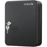 Uniclife 20 Position Key Cabinet with Key Lock Wall Mounted Black Security Storage Box Steel Key Organizer with Colorful Key Tag Labels Stickers and Hooks