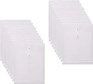 Letter Size Clear Poly Envelopes with String Closure Top Opening Folder Pack of 20 Bottom with Expanding Gusset