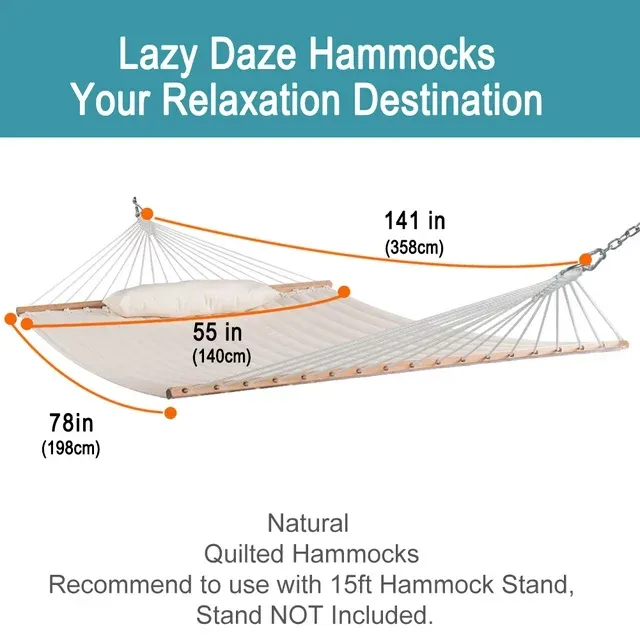 Lazy Daze Hammocks 12 FT Double Quilted Hammock with Spreader Bars and Pillow