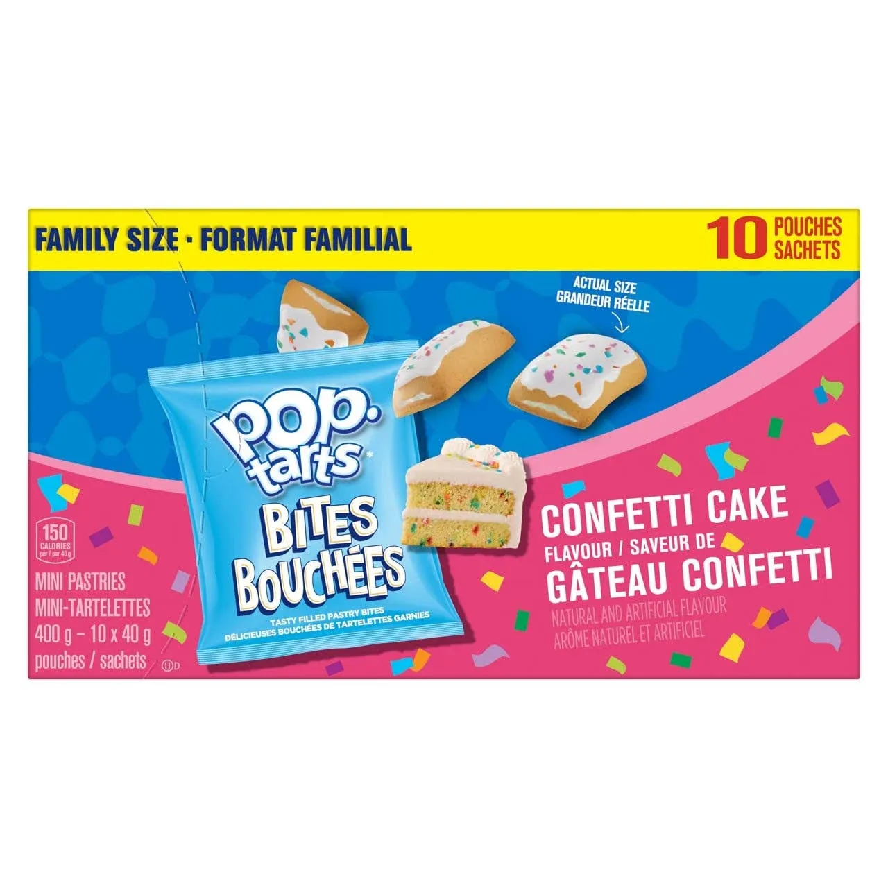 Kellogg's Pop-Tarts Bites, Mini Pastries Confetti Cake Flavour, 10 Pouches, 400g/14.1 oz, {Imported from Canada}